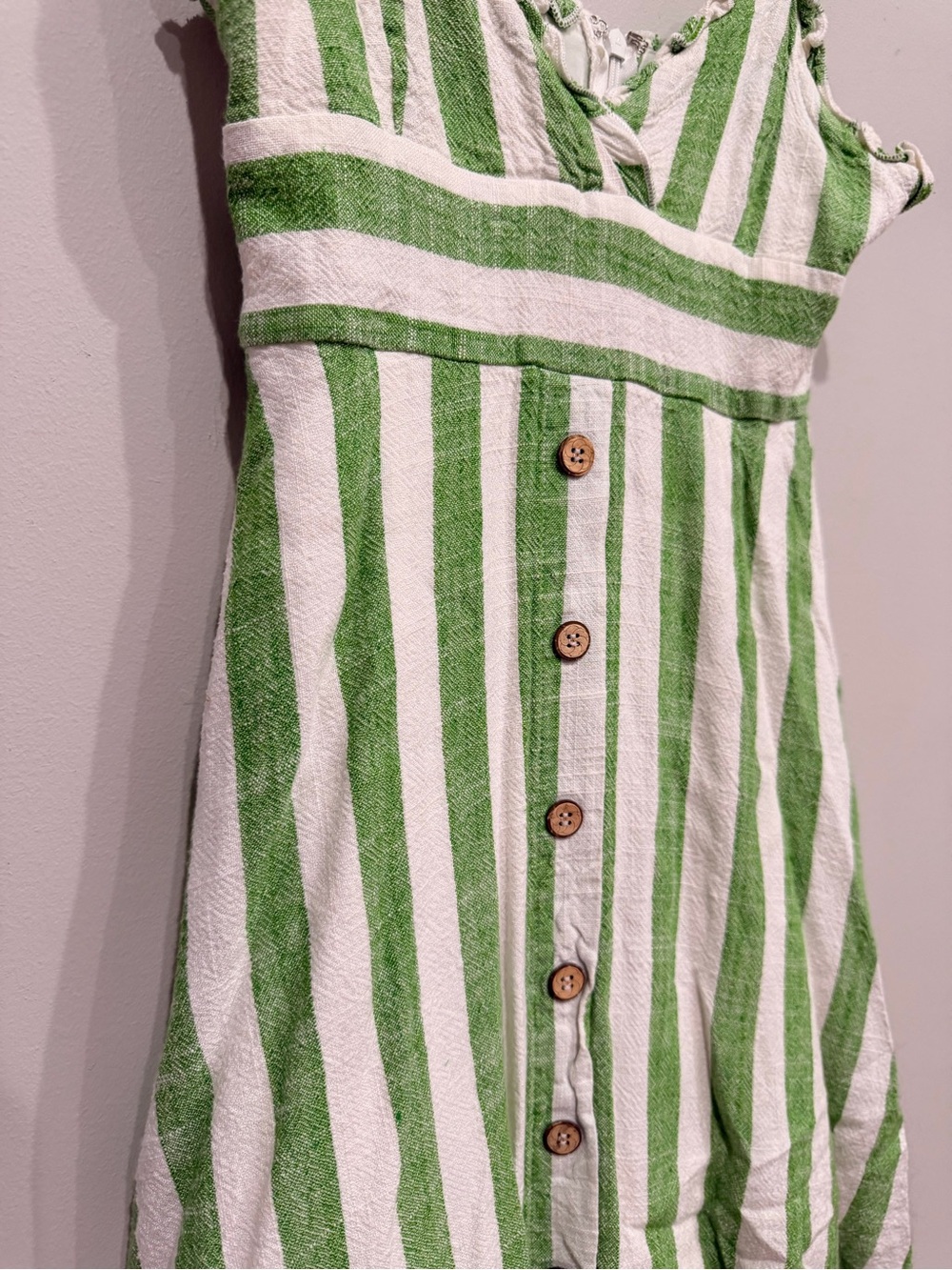 Lulus - Linnea Green and White Striped Ruffled Button Front Dress - Size: S - Picture 6 of 10